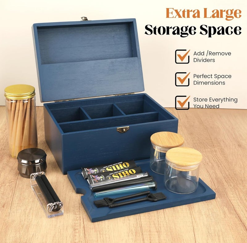 Coozyupper Large Bamboo Storage Box with Removable Tray Kit - Decorative Box Set, Glass Jars, and Accessories Wooden Storage Kit and Accessories Tool.Birthday Gifts. - Image 3
